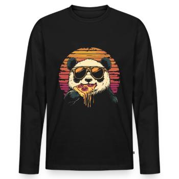 Panda mit Sonnenbrille isst Pizza - Männer Premium Bio Langarmshirt - Schwarz - Vorne - Nico (187cm)