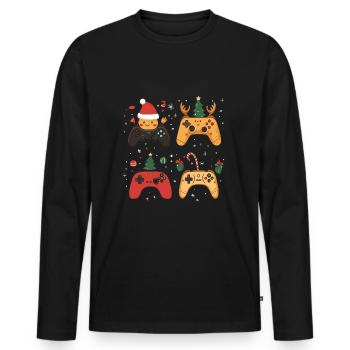 Manette de jeu avec décoration de Noël - T-shirt manches longues Premium bio Homme - noir - Devant - Nico (187cm)