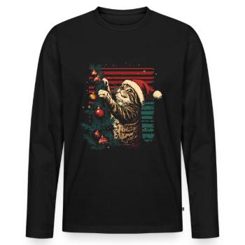 Katze Weihnachten Lichterkette Weihnachtsbaum - Männer Premium Bio Langarmshirt - Schwarz - Vorne - Nico (187cm)