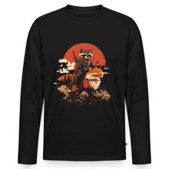 Raccoon Samurai Rides Fox Japan - Men's Premium Organic Long Sleeve Shirt - black - Front - Nico (187cm)