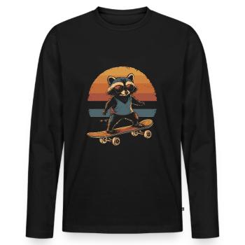Waschbär auf Skateboard vintage - Männer Premium Bio Langarmshirt - Schwarz - Vorne - Nico (187cm)