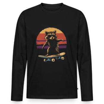 Waschbär auf Skateboard vintage - Männer Premium Bio Langarmshirt - Schwarz - Vorne - Nico (187cm)