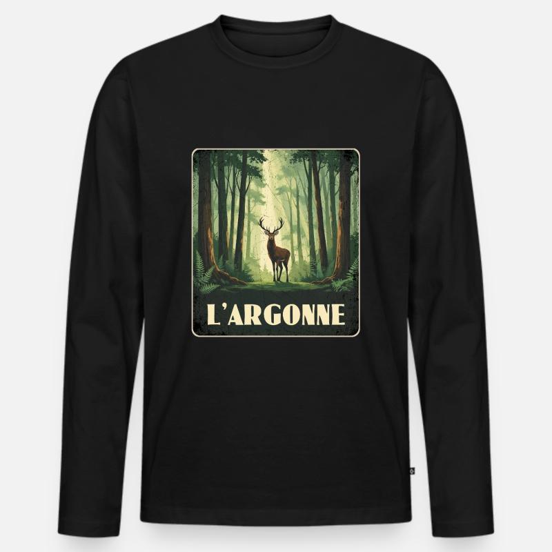 Argonnen Hirsch Wald - Männer Premium Bio Langarmshirt - Schwarz