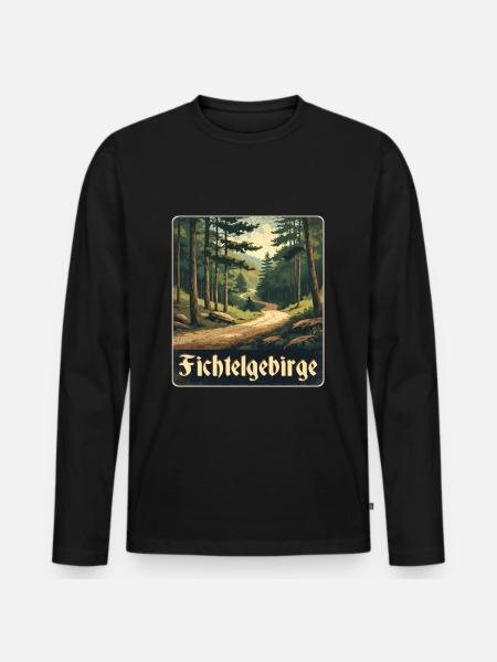 Fichtelgebirge Waldweg - Männer Premium Bio Langarmshirt - Schwarz