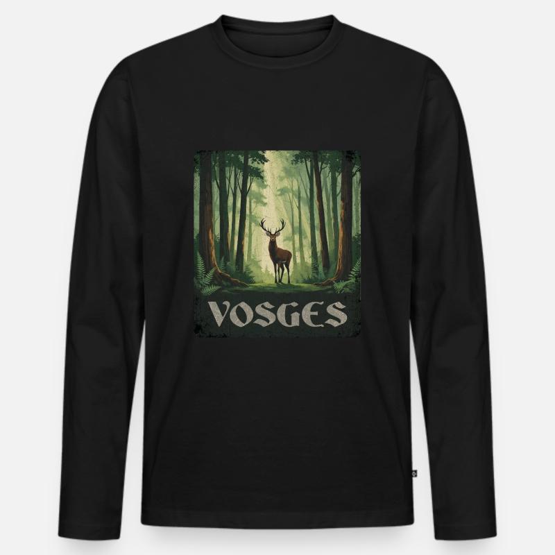 Vosges Hirsch Wald - Männer Premium Bio Langarmshirt - Schwarz
