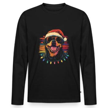 Rottweiler avec chapeau de Père Noël et lunettes de soleil - T-shirt manches longues Premium bio Homme - noir - Devant - Nico (187cm)