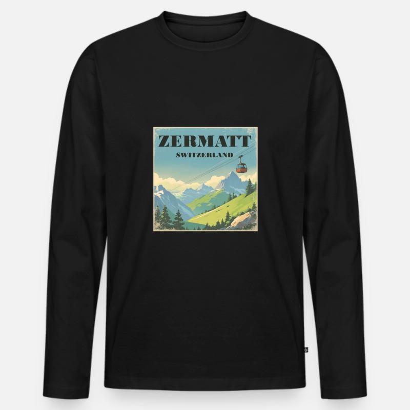 Zermatt - Männer Premium Bio Langarmshirt - Schwarz
