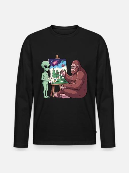 Alien And Bigfoot - Men's Premium Organic Long Sleeve Shirt - black