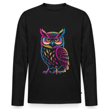 Owl Colorful Pop Art Owl Eagle Owl Rainbow Colors - Men's Premium Organic Long Sleeve Shirt - black - Front - Nico (187cm)