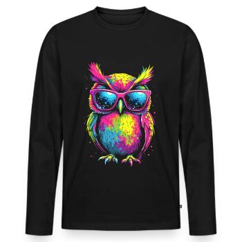 Owl Colorful Pop Art Owl Eagle Owl Rainbow Colors - Men's Premium Organic Long Sleeve Shirt - black - Front - Nico (187cm)