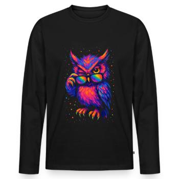 Owl Colorful Pop Art Owl Eagle Owl Rainbow Colors - Men's Premium Organic Long Sleeve Shirt - black - Front - Nico (187cm)