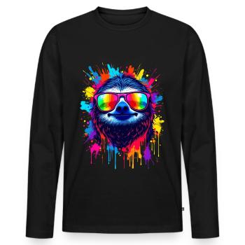 Faultier Bunt Pop Art Regenbogenfarben - Männer Premium Bio Langarmshirt - Schwarz - Vorne - Nico (187cm)