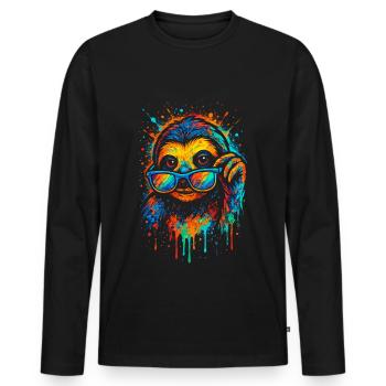 Faultier Bunt Pop Art Regenbogenfarben - Männer Premium Bio Langarmshirt - Schwarz - Vorne - Nico (187cm)