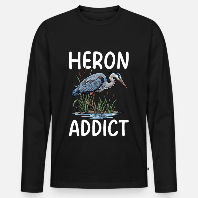 Heron Addict - Männer Premium Bio Langarmshirt - Schwarz
