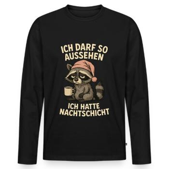 Nachtschicht Nachtdienst Krankenschwester Waschbär - Männer Premium Bio Langarmshirt - Schwarz - Vorne - Nico (187cm)