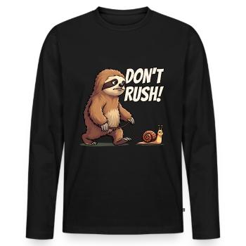Sloth Saying, Don't Rush, Snail Hiking - Men's Premium Organic Long Sleeve Shirt - black - Front - Nico (187cm)