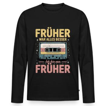 90er Jahre Outfit 80er Party 90s Motto Kassette - Männer Premium Bio Langarmshirt - Schwarz - Vorne - Nico (187cm)