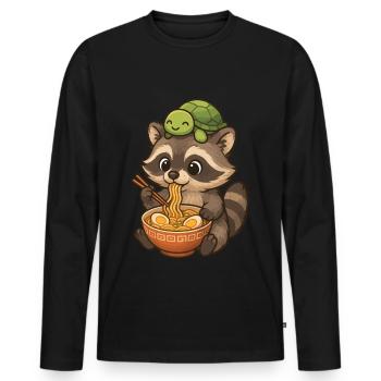 Mignon raton laveur, ramen, tortue, raton laveur - T-shirt manches longues Premium bio Homme - noir - Devant - Nico (187cm)