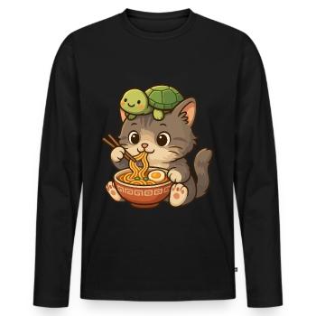 Süße Katze, Niedliches Kätzchen, Ramen Schildkröte - Männer Premium Bio Langarmshirt - Schwarz - Vorne - Nico (187cm)