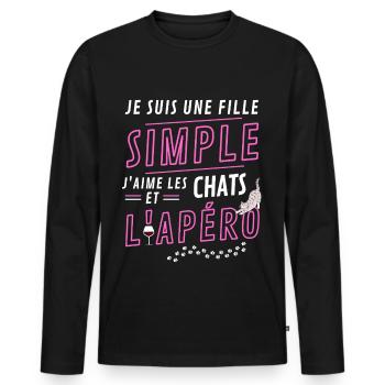 FILLE SIMPLE CHATSET APERO - T-shirt manches longues Premium bio Homme - noir - Devant - Nico (187cm)