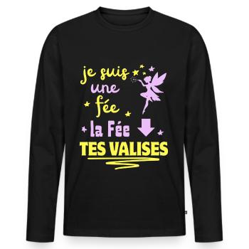 je suis une fée la fée tes VALISES - T-shirt manches longues Premium bio Homme - noir - Devant - Nico (187cm)