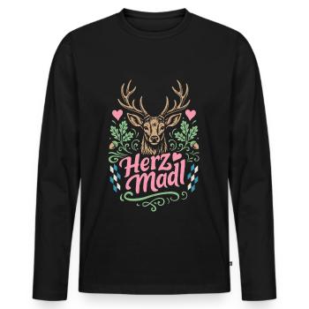 Hirsch - Herzmadl - Festzelt, Bier und Gaudi - Männer Premium Bio Langarmshirt - Schwarz - Vorne - Nico (187cm)