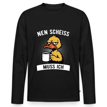 Freche Ente - Nen Scheiß muss ich - Kaffee - Männer Premium Bio Langarmshirt - Schwarz - Vorne - Nico (187cm)