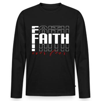 Faith Over Fear - Christliche Bekleidung - Jesus - Männer Premium Bio Langarmshirt - Schwarz - Vorne - Nico (187cm)