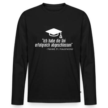 Ich habe die Uni erfolgreich abgeschlossen - Männer Premium Bio Langarmshirt - Schwarz - Vorne - Nico (187cm)