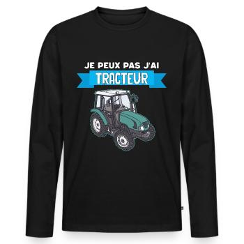 Tracteur agricole Humour Homme Enfant - T-shirt manches longues Premium bio Homme - noir - Devant - Nico (187cm)