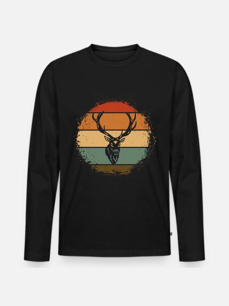 Hirsch - Männer Premium Bio Langarmshirt - Schwarz