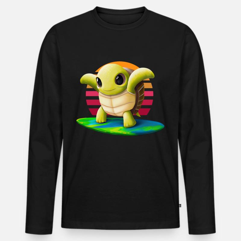 Surfende Schildkröte - Männer Premium Bio Langarmshirt - Schwarz
