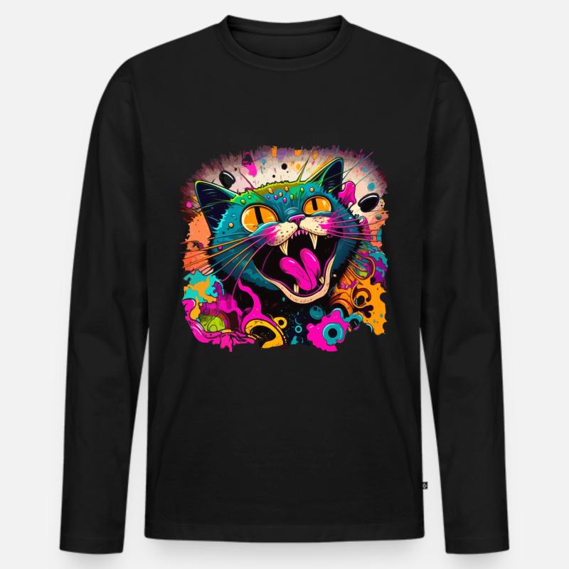 Katze im Graffiti Stil - Männer Premium Bio Langarmshirt - Schwarz