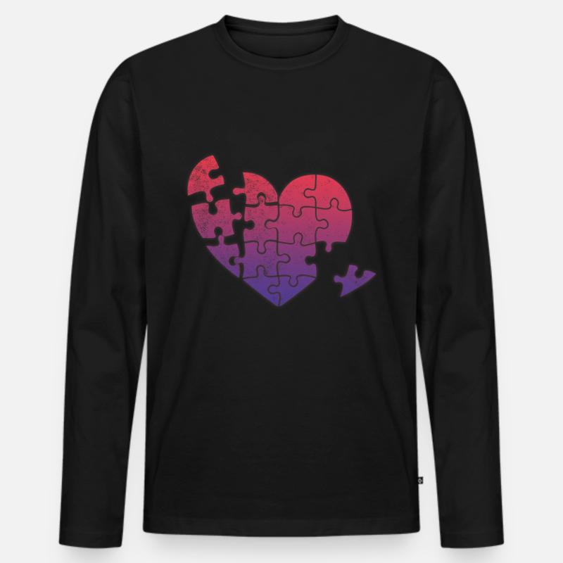 Herz - Männer Premium Bio Langarmshirt - Schwarz