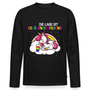 Die Lage ist besäufniserregend Einhorn Party - Männer Premium Bio Langarmshirt - Schwarz - Vorne - Nico (187cm)