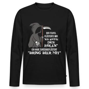 Devil Whispered I'm Coming To Get You Beer - Men's Premium Organic Long Sleeve Shirt - black - Front - Nico (187cm)