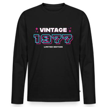 1977 Jahrgang Baujahr Vintage Geschenkidee Retro - Männer Premium Bio Langarmshirt - Schwarz - Vorne - Nico (187cm)