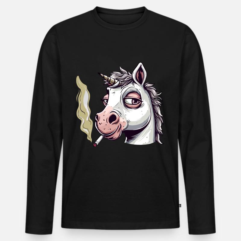 Einhorn Raucher Smoke Joint - Männer Premium Bio Langarmshirt - Schwarz