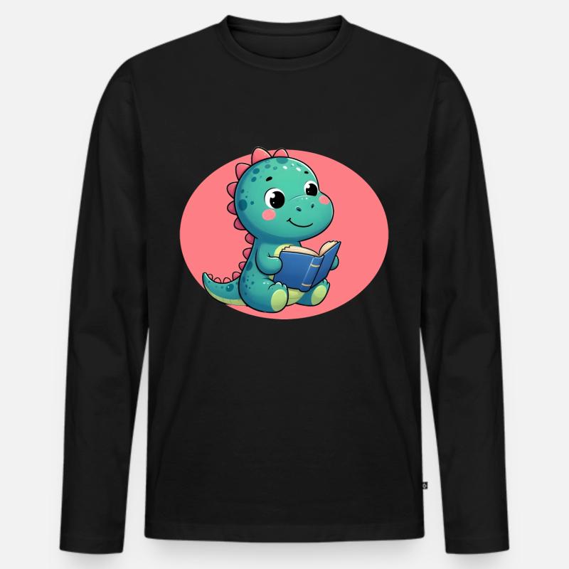 Dino liest Buch - Männer Premium Bio Langarmshirt - Schwarz