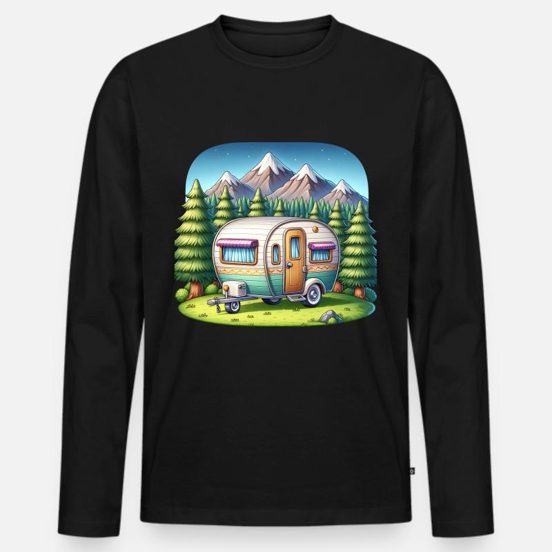 Camping Camper Wohnwagen - Männer Premium Bio Langarmshirt - Schwarz