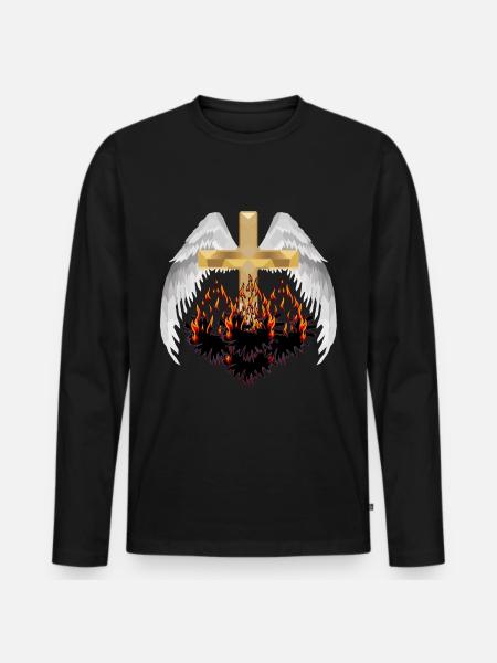 Kryds himlen helvede hinsides reinkarnation Satan - Premium økologisk langærmet T-shirt til mænd - sort