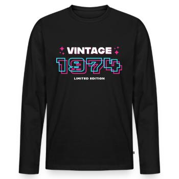 1974 Jahrgang Baujahr Vintage Geschenkidee Retro - Männer Premium Bio Langarmshirt - Schwarz - Vorne - Nico (187cm)