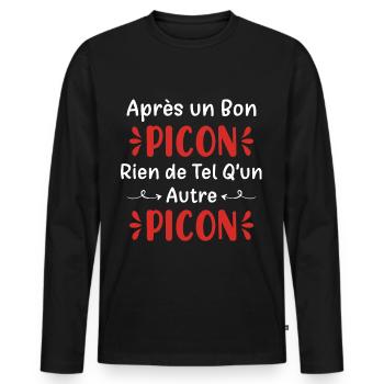 Humoristique Picon bière alcool picole humour - T-shirt manches longues Premium bio Homme - noir - Devant - Nico (187cm)
