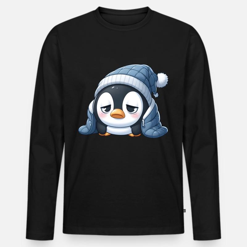 Müder Pinguin - Männer Premium Bio Langarmshirt - Schwarz