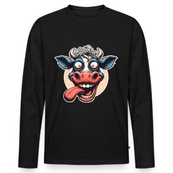 Kuh Crazy - Männer Premium Bio Langarmshirt - Schwarz - Vorne - Nico (187cm)