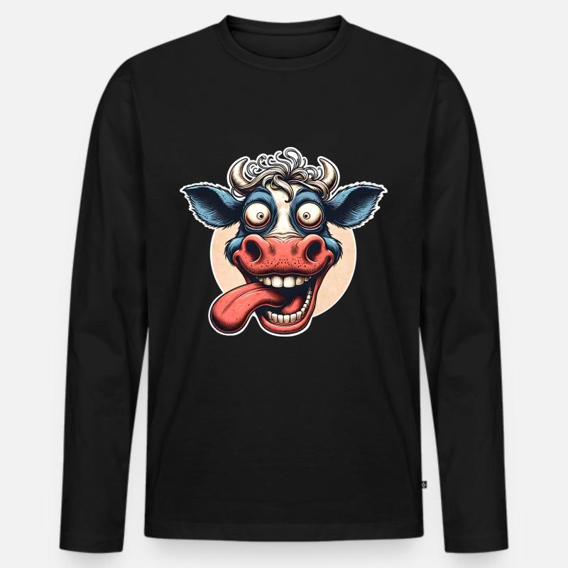Kuh Crazy - Männer Premium Bio Langarmshirt - Schwarz