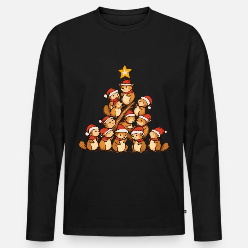 Eichhörnchen Weihnachten Christbaum - Männer Premium Bio Langarmshirt - Schwarz