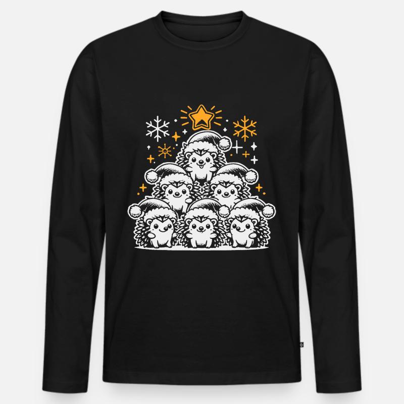 Igel Weihnachten - Männer Premium Bio Langarmshirt - Schwarz