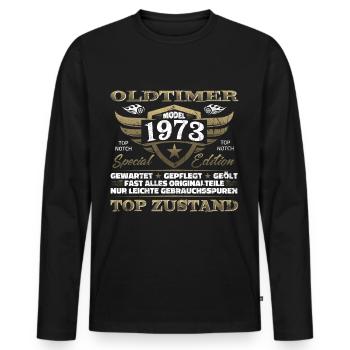 Vintage 1973 Geburtstagsgeschenk – 1973er Lustig - Männer Premium Bio Langarmshirt - Schwarz - Vorne - Nico (187cm)