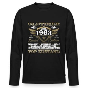 Vintage 1963 Geburtstagsgeschenk – 1963er Lustig - Männer Premium Bio Langarmshirt - Schwarz - Vorne - Nico (187cm)